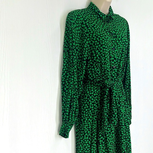 H&M - Clover Green Print Button Down Long Sleeve Maxi Short Dress Size XXS - Picture 5 of 12